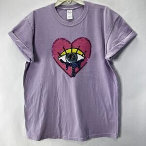 Evil Eye Rhinestone Sequins Lux Women's Shirt with sleeve stone detail L